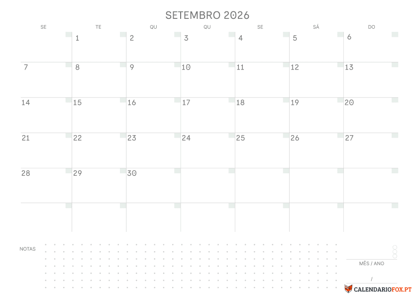 Calendário de Setembro com Notas