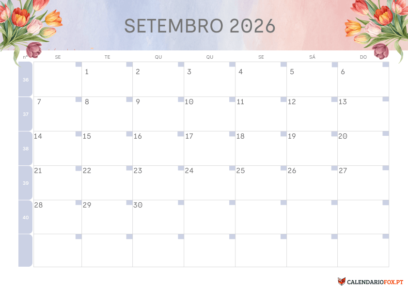 Calendário de Setembro – Tema Floral 1