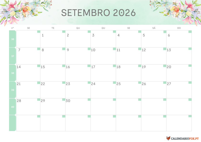 Calendário de Setembro – Tema Floral 2