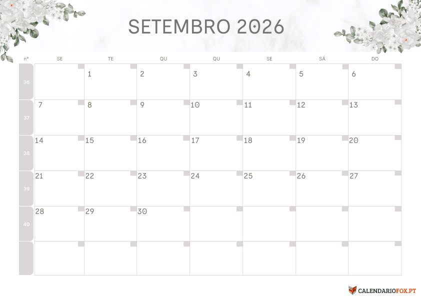 Calendário de Setembro – Tema Floral 3