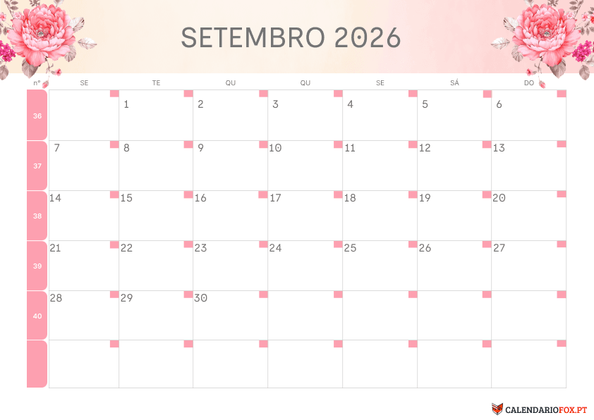 Calendário de Setembro – Tema Floral 4