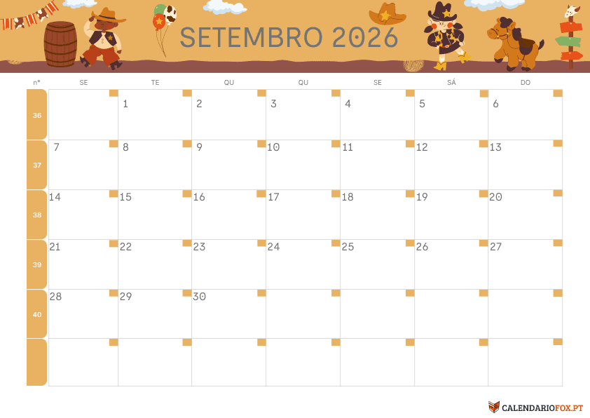 Calendário de Setembro – Tema Infantil 2