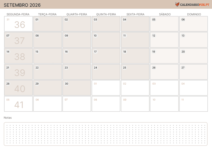 Calendário de Setembro – Tema Minimalista 2