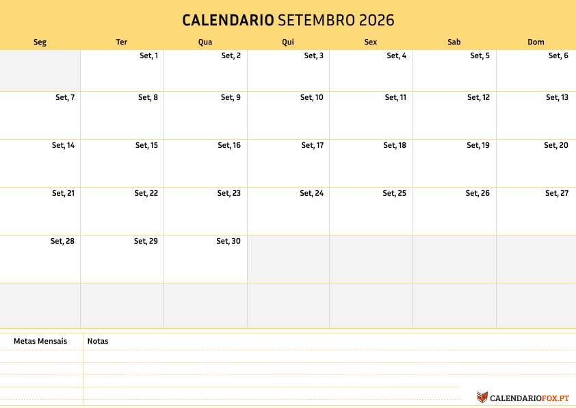 Calendário de Setembro – Tema Minimalista 3