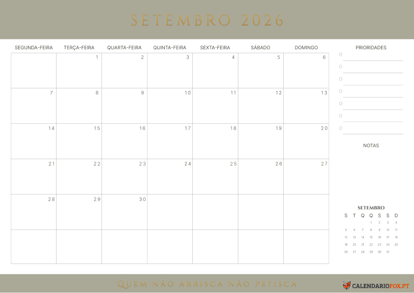 Calendário de Setembro – Tema Minimalista 4