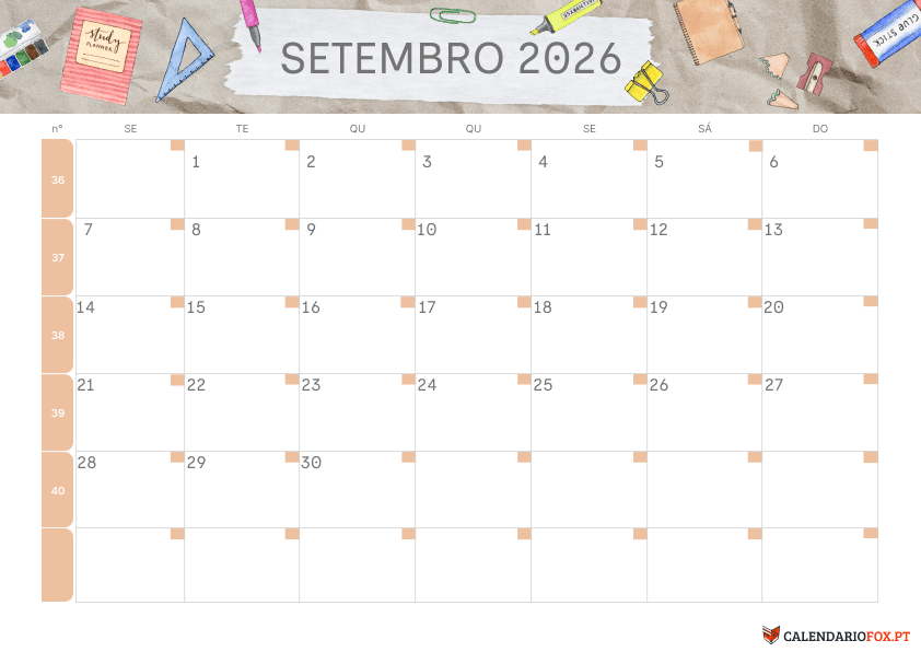Calendário de Setembro – Tema Regresso às Aulas 4