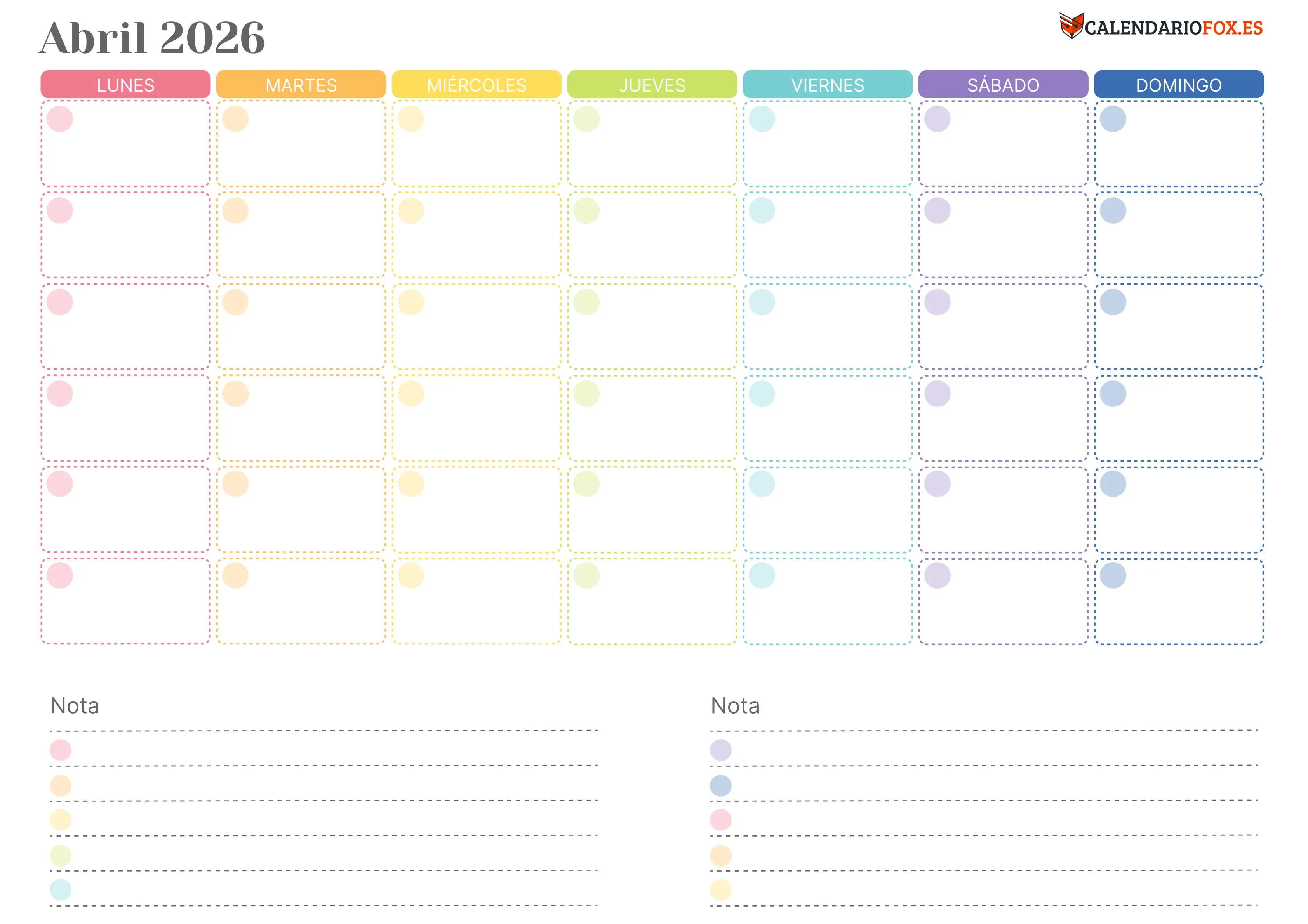 Calendario Abril 2026
