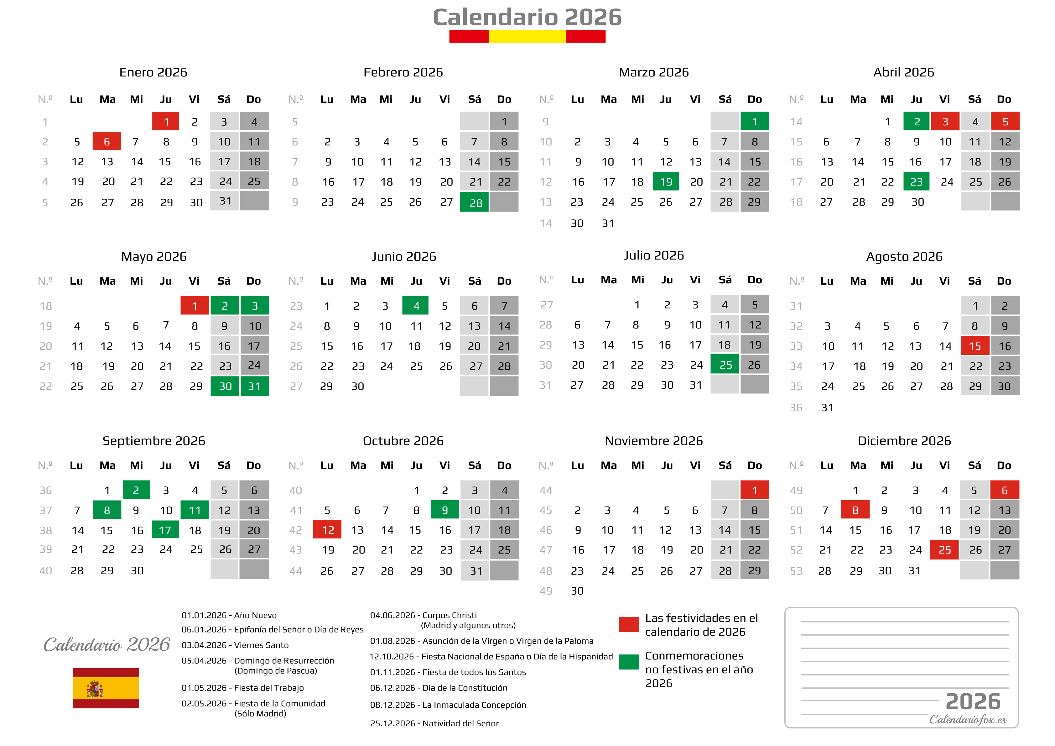Festivo Nacional y Autonómico 2026