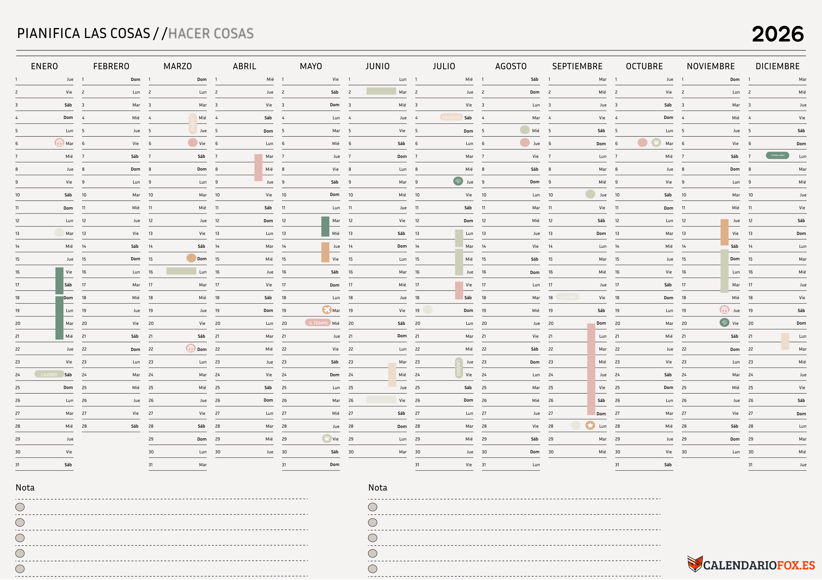 Calendario Anual 2026 Minimalista
