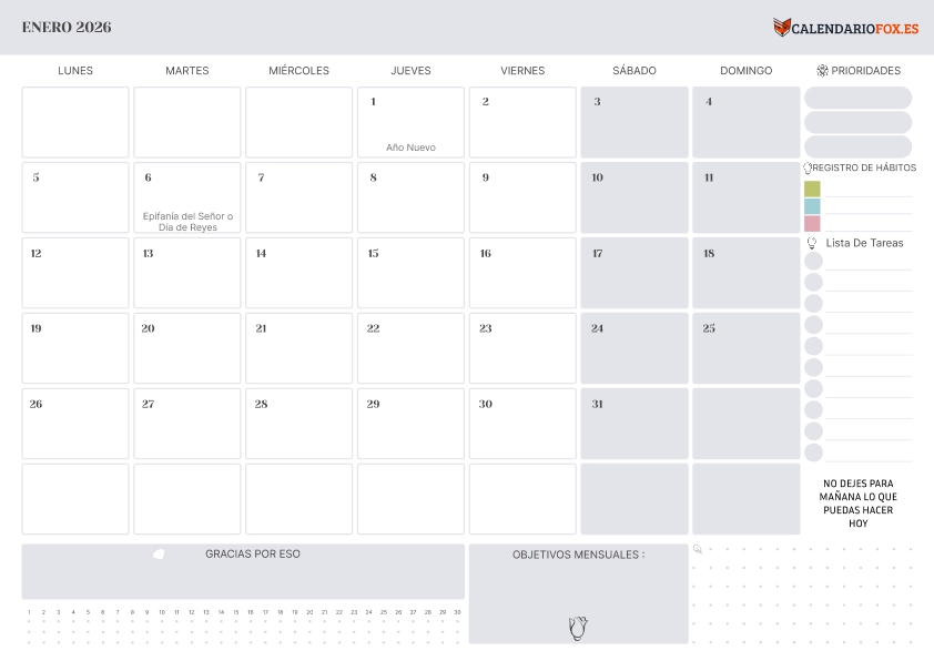 Calendario Enero 2026