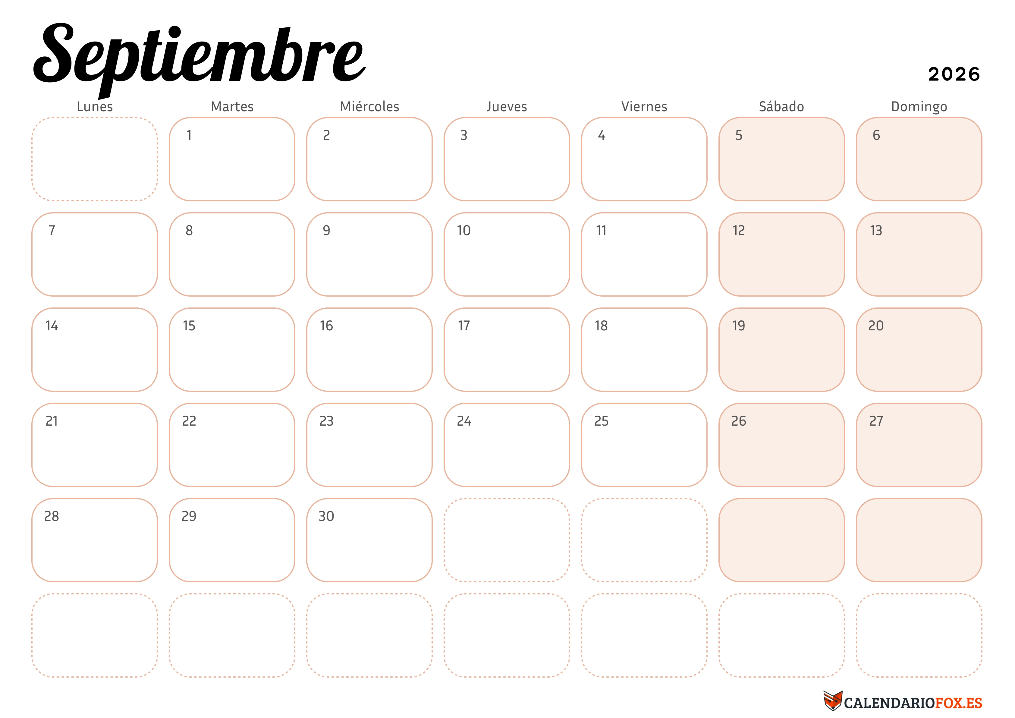 Calendario Septiembre 2026